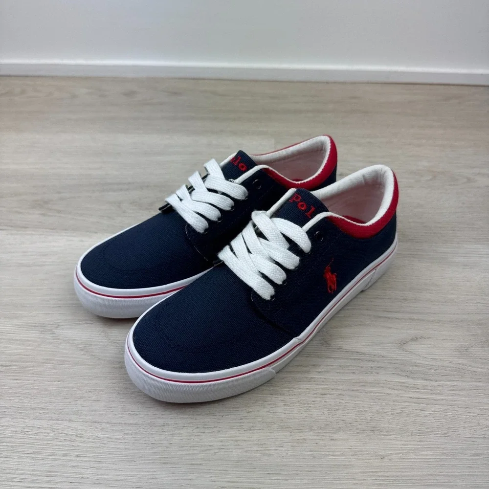 Polo Ralph Lauren Faxson Sneaker Boys 4 Navy Red Canvas Pony